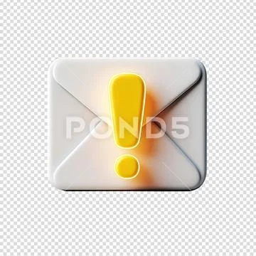 Urgent email alert symbol, 3d rendered envelope with yellow exclamation mark PSD Template