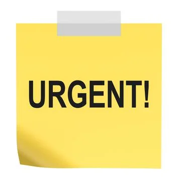 Urgent Message, yellow sticky note. 3D rendering Stock Illustration
