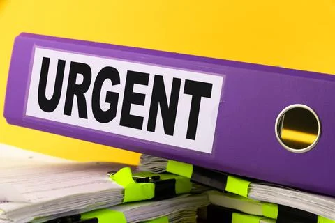 Urgent, Situation Needed, Imperative Important concept. purple folder with th Foto stock