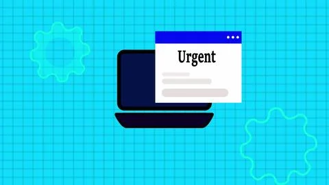Urgent text isolated digital technology notification message page on laptop.. Illustrazione stock
