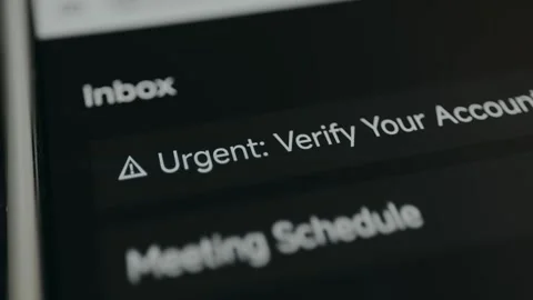 Urgent Verify Your Account message title in Inbox, phishing attempt, ethical Stock Footage 332891134