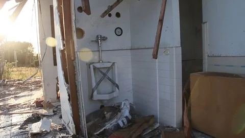 Urinal in torn down building Stock Footage 94694962