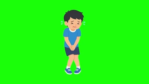 Urinary animated boy holding bladder needing to pee urgently 4k green screen Stock Footage 343774066