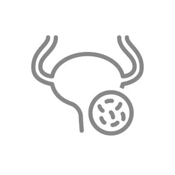 Urinary bladder with bacteria line icon. Disease internal organ, cystitis Stock Illustration