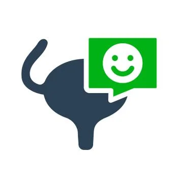 Urinary bladder with happy face in chat bubble colored icon. Healthy muscular Stock Illustration
