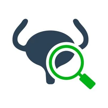 Urinary bladder with magnifying glass colored icon. Organ research, analyzes Illustrazione stock
