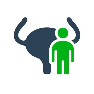 Urinary bladder with man colored icon. Human muscular organ of the excretory Stock Illustration