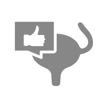 Urinary bladder with thumb up gesture in chat bubble gray icon. Muscular organ Stock Illustration