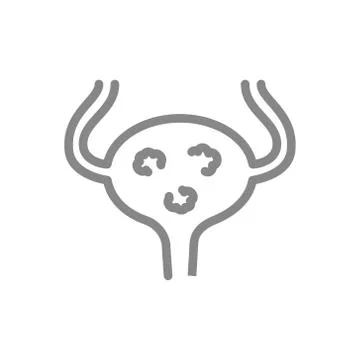 Urinary bladder with tumors line icon. Bladder cancer, system disease symbol Stock Illustration