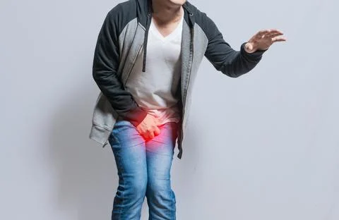 Urinary incontinence Medical problem. people with crotch pain, man with uri.. Stock Photos