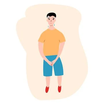 Urinary incontinence problem. Asian boy hands holding his crotch, male gender Stock Illustration