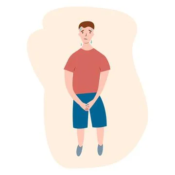 Urinary incontinence problem. Boy hands holding his crotch, male gender want  Stock Illustration