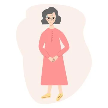 Urinary incontinence problem. Elderly asian women wants to pee. The old women Stock Illustration