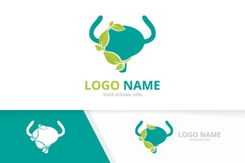 Urinary tract logotype design. Bladder and leaves logo combination. Stock Illustration