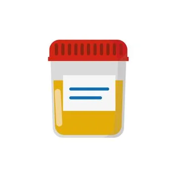 Urine analysis. Urine test icon. Pee sample in a plastic box. Illustrazione stock