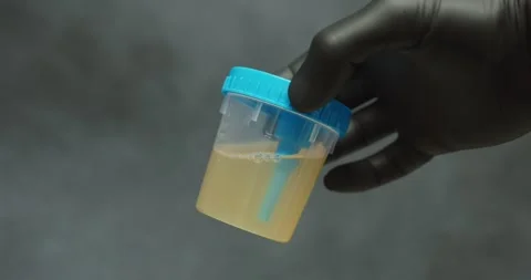 Urine Drug Test Sample with Smoke Background – Medical Screening Concept Vidéo 334714362