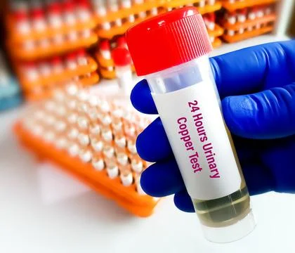 Urine sample for 24 hours urinary copper test to diagnose copper toxicity. 스톡 사진