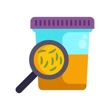 Urine sample analysis finding bacteria under a magnifying glass Illustrazione stock
