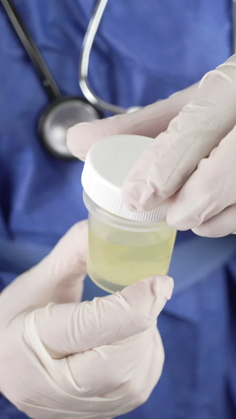 Urine Sample Cup Being Sealed in Vertical Medical Close Up Stock Footage 340550583