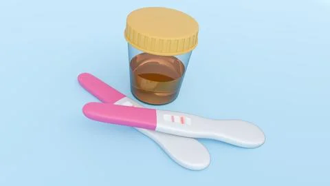 Urine specimen inside of clear sample collection cup and a diagnostic test stick イラスト素材