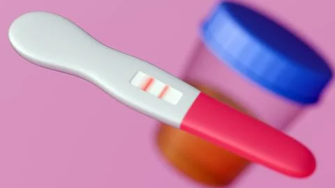 Urine specimen inside of clear sample collection cup and a diagnostic test stick 스톡 일러스트