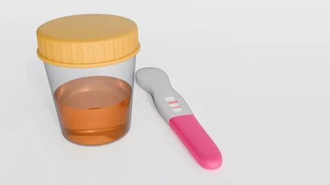 Urine specimen inside of clear sample collection cup and a diagnostic test stick イラスト素材