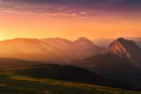 Urkiola mountain range at sunset Stock Photos
