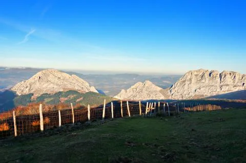 Urkiola mountains at sunset Stock Photos
