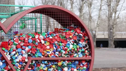 Urn with plastic recycling garbage separation Stock Footage 173179717