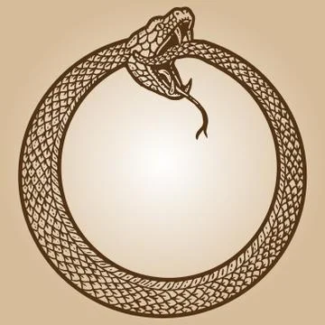 Uroboros, snake coiled in a ring, biting its tail. Engraving sketch scratch Stock Illustration