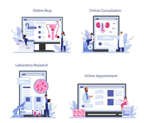 Urologist online service or platform set. Idea of kidney and bladder examination Stock Illustration