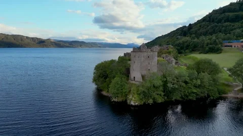 Urquhart Castle Reverse Flight, Grant Tower Detail, Loch Ness 4K View Stock Footage 257561969