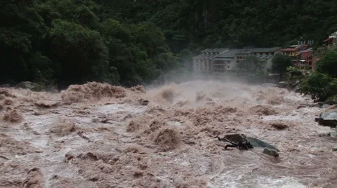 Urubamba River in full flood Stock Footage 4548983