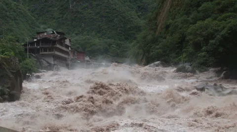 Urubamba River in full flood Stock Footage 4555432