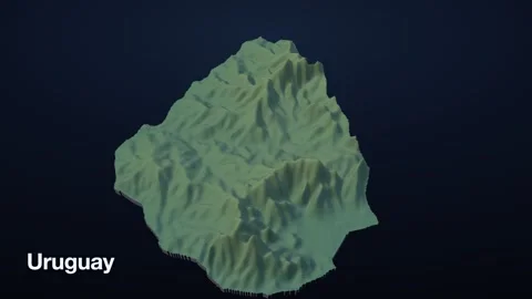 Uruguay 3D elevation relief map Stock Footage 340608743