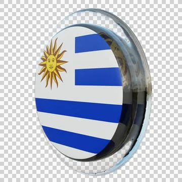 Uruguay 3d illustration flag on pole. Wood flagpole Stock Illustration