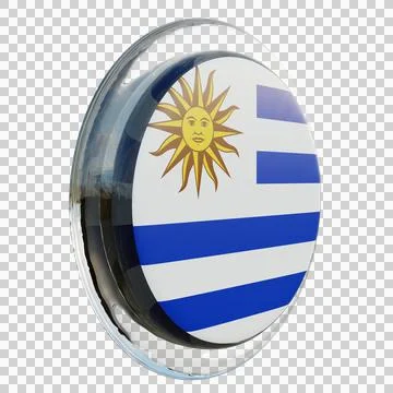 Uruguay 3d illustration flag on pole. Wood flagpole Stock Illustration