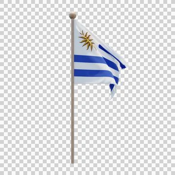 Uruguay 3d illustration flag on pole. Wood flagpole Stock-Illustration