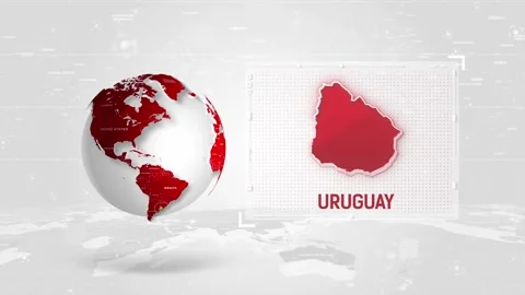 Uruguay 4K Tech Map Beside Globe On White Background. Stock Footage 341009140