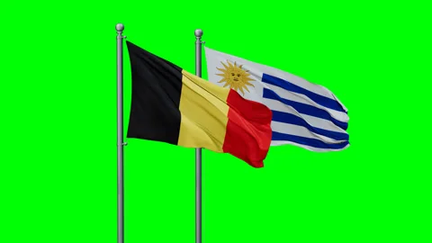 Uruguay and Belgium two flags Stock Footage 289634116