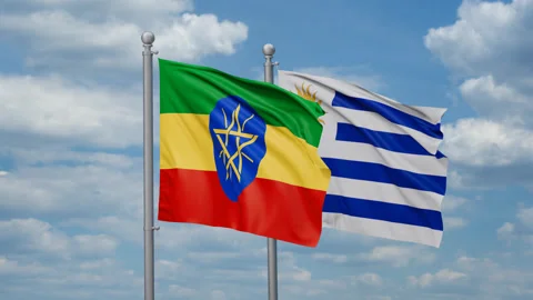 Uruguay and Ethiopia two flags Stock Footage 269318251
