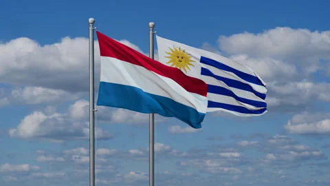 Uruguay and Luxembourg two flags Stock Footage 288644353