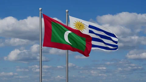 Uruguay and Maldives two flags Stock Footage 288143499