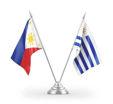 Uruguay and Philippines table flags isolated on white 3D rendering Stock Illustration