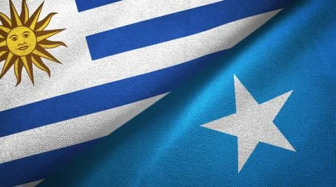 Uruguay and Somalia two flags textile cloth, fabric texture Stock Illustration