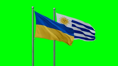 Uruguay and Ukraine two flags Stock Footage 291192693