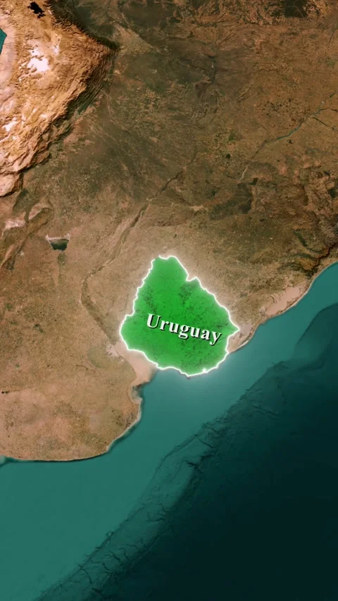 Uruguay Country Highlighted on World Map, Vertical 3D Satellite Zoom In Ani.. Stock Footage 344524971