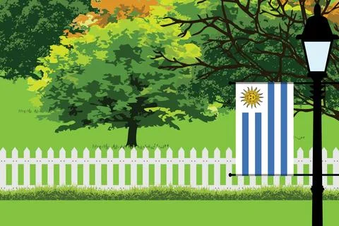 Uruguay Day Trees Lamp Vector Illustration Stock Illustration