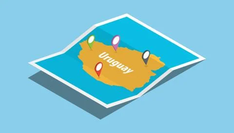 Uruguay explore maps with isometric style and pin location tag on top Stock Illustration