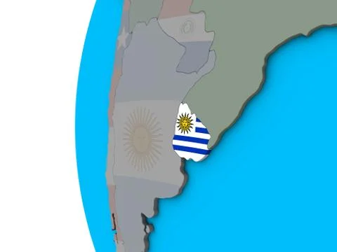 Uruguay with flag on 3D globe Stock Illustration